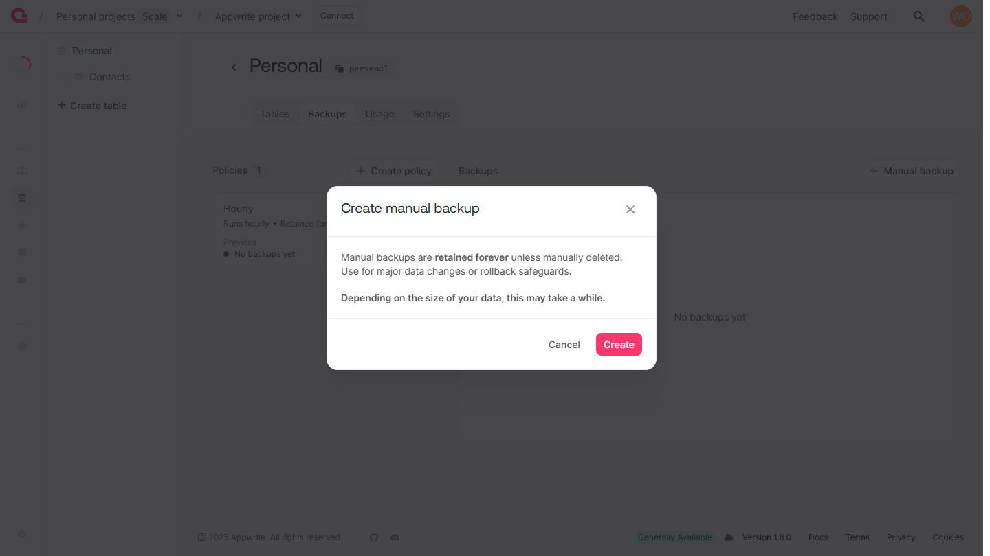 Manual backup