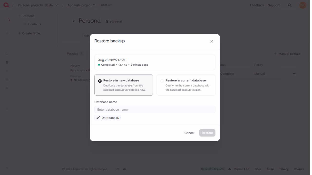 Restore databases