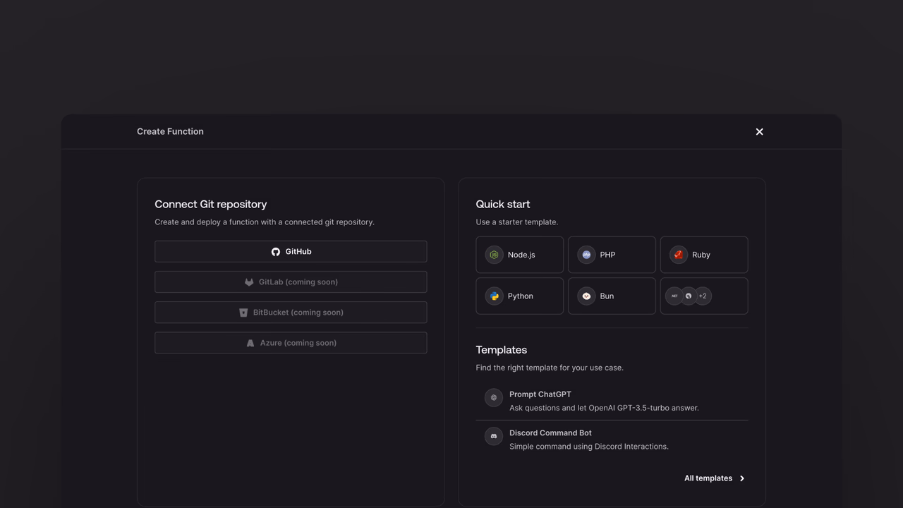 Create project screen