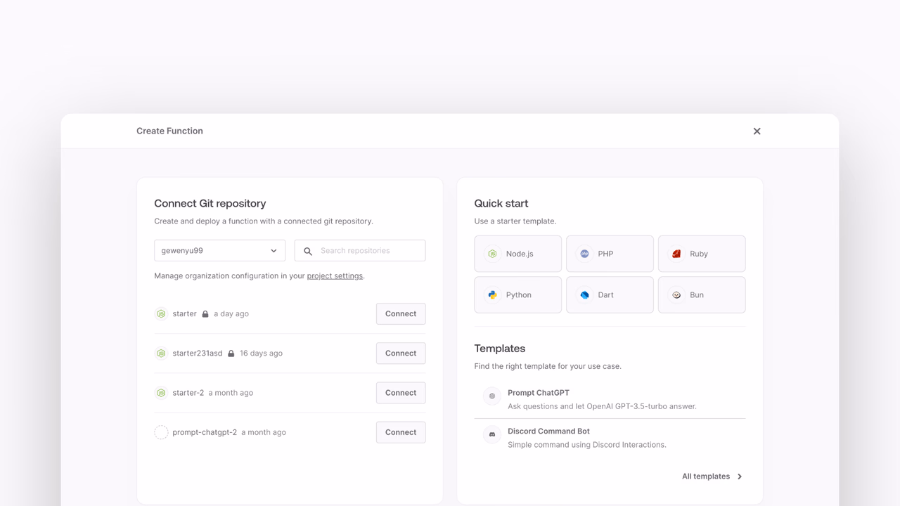 Create project screen