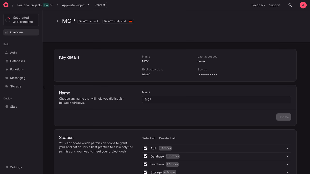 Appwrite API key