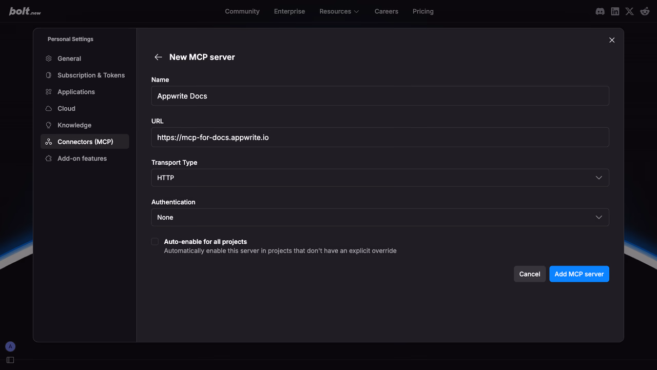 Bolt add MCP server