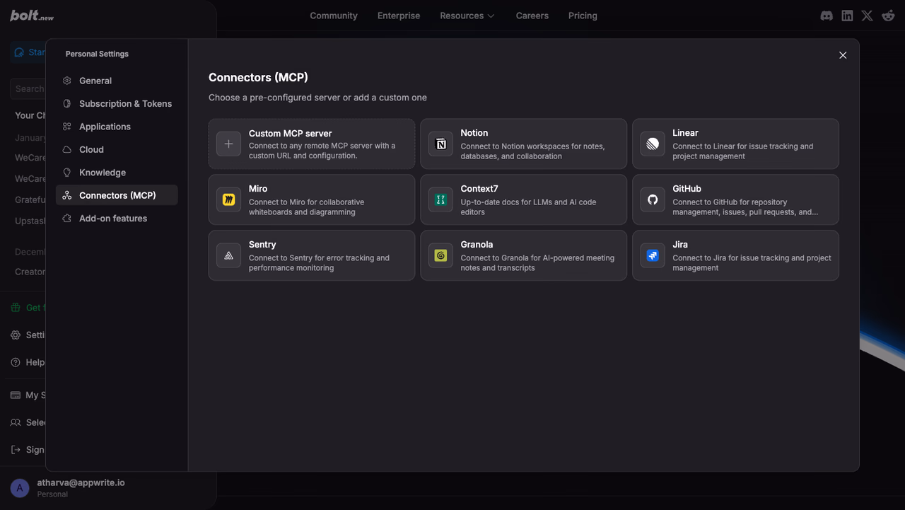 Bolt MCP settings