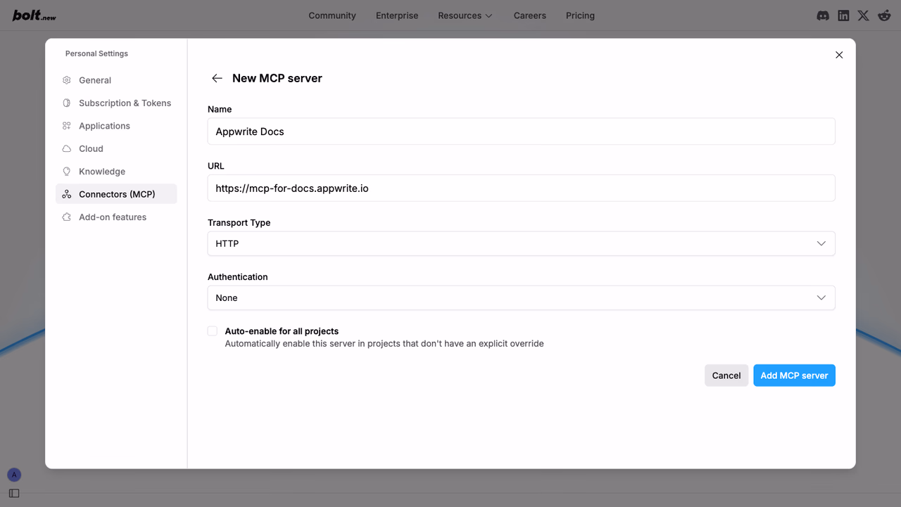 Bolt add MCP server