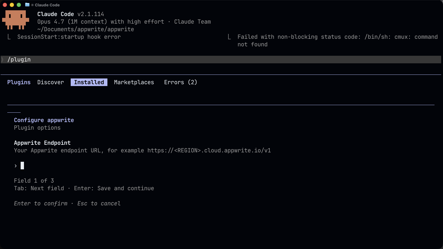 Configure the Appwrite plugin in Claude Code