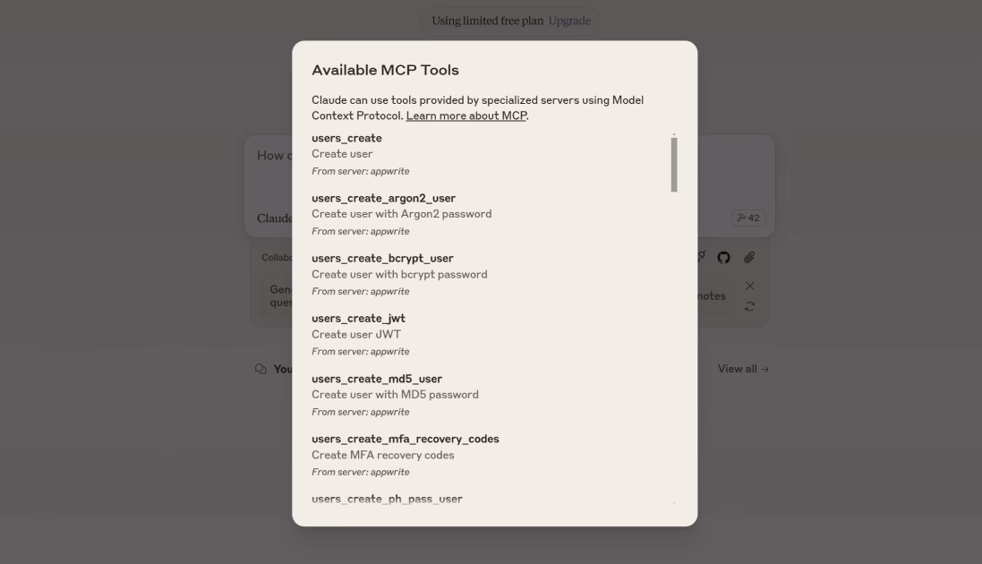 Appwrite MCP tools