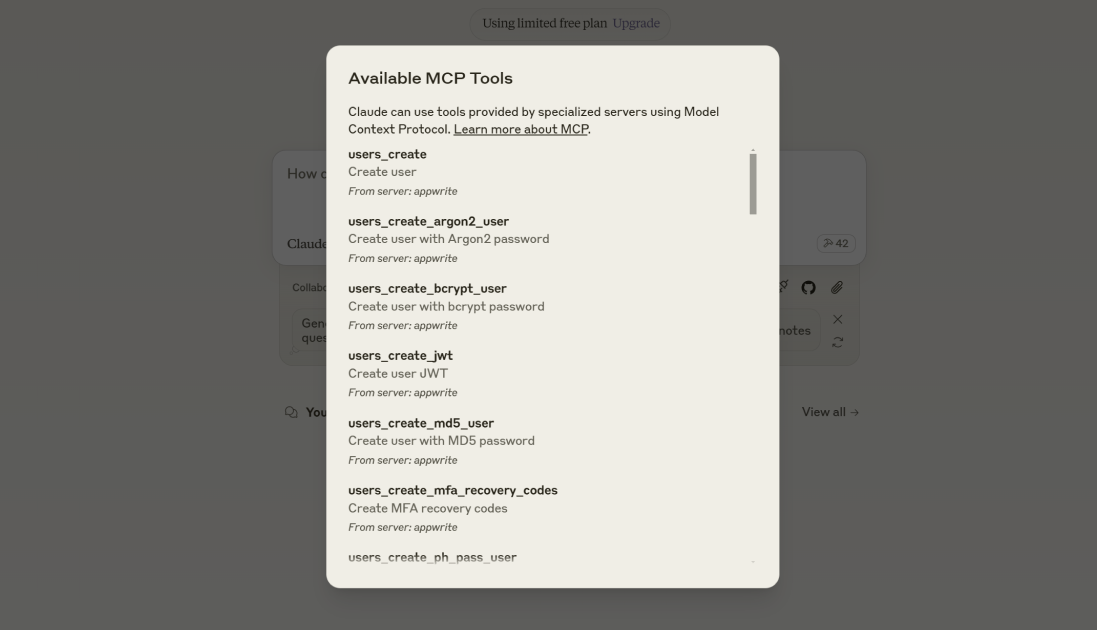 Appwrite MCP tools