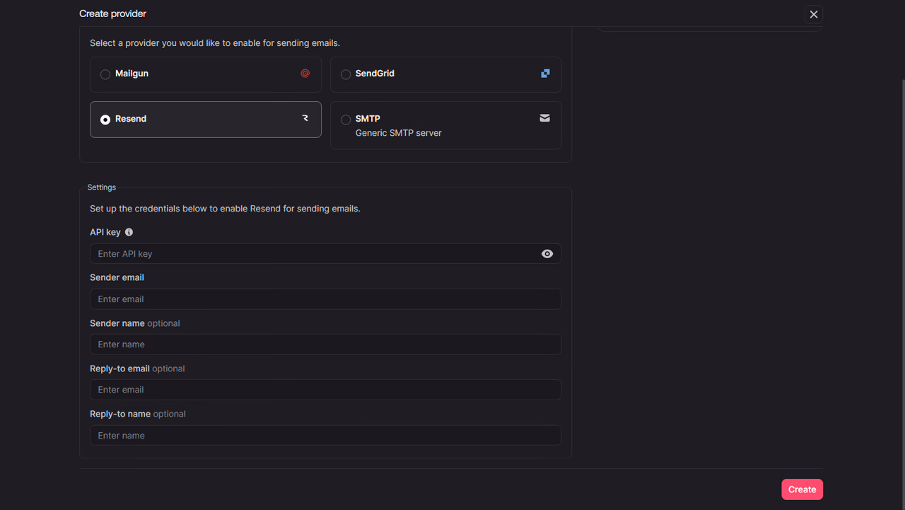 Configure Resend provider