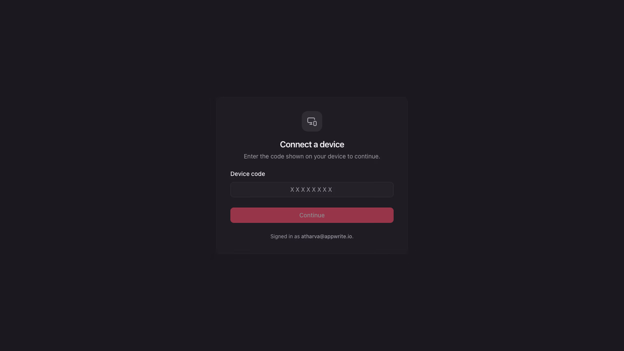 Device verification page asking for the code shown on the device