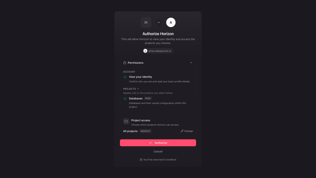 Consent screen asking to authorize the app with selected projects