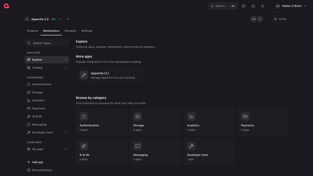 Marketplace tab of an organization with the Add app action