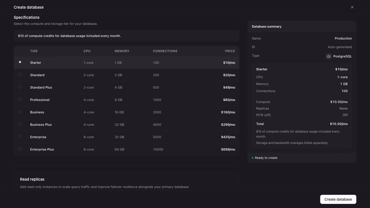 Selecting a specification