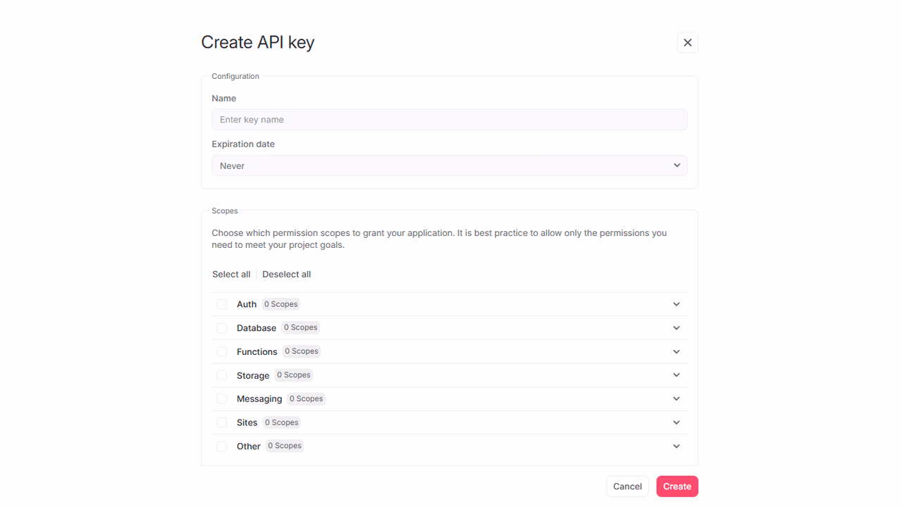 Create project screen