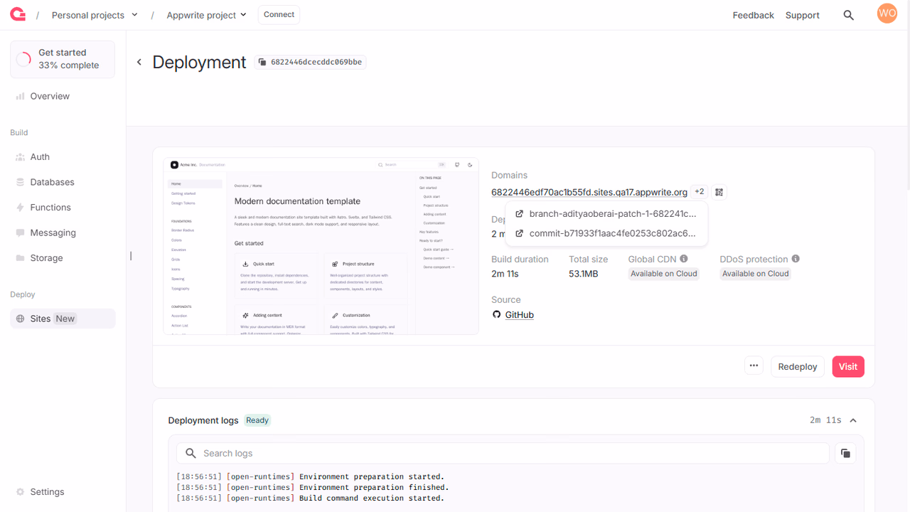 Branch and commit URLs