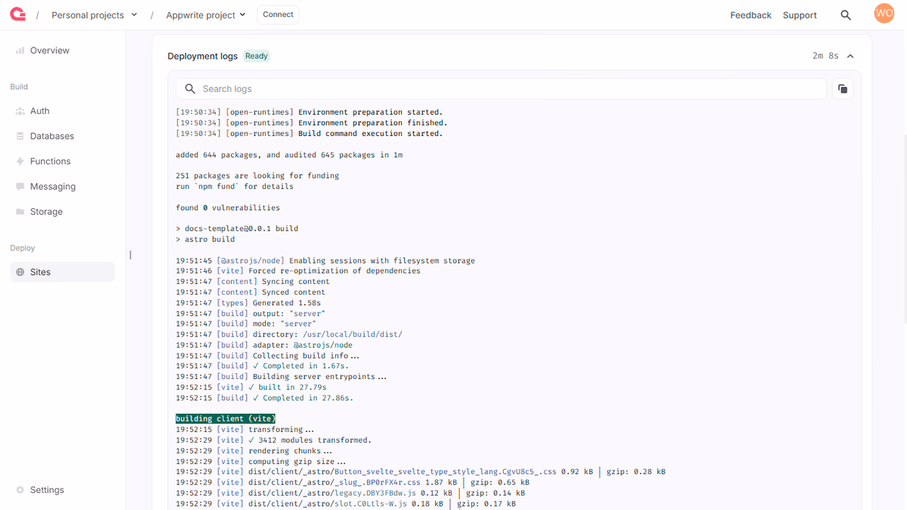 Deployment logs