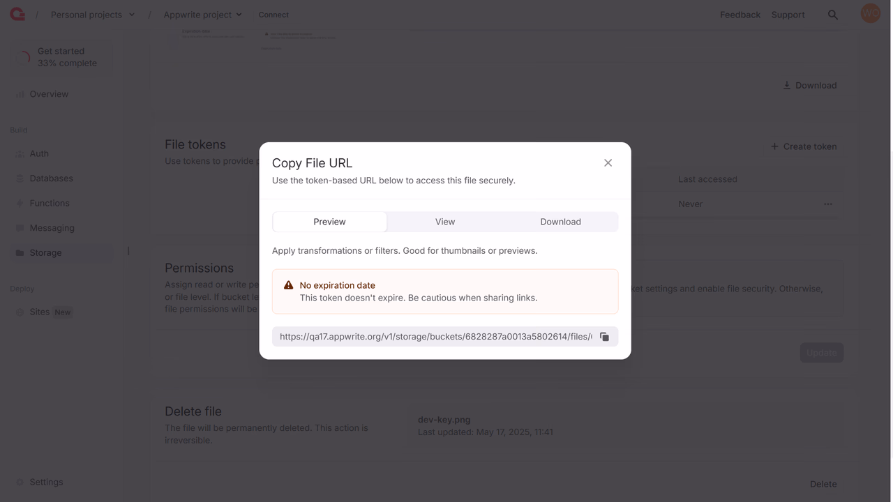 Copy file token-based URL