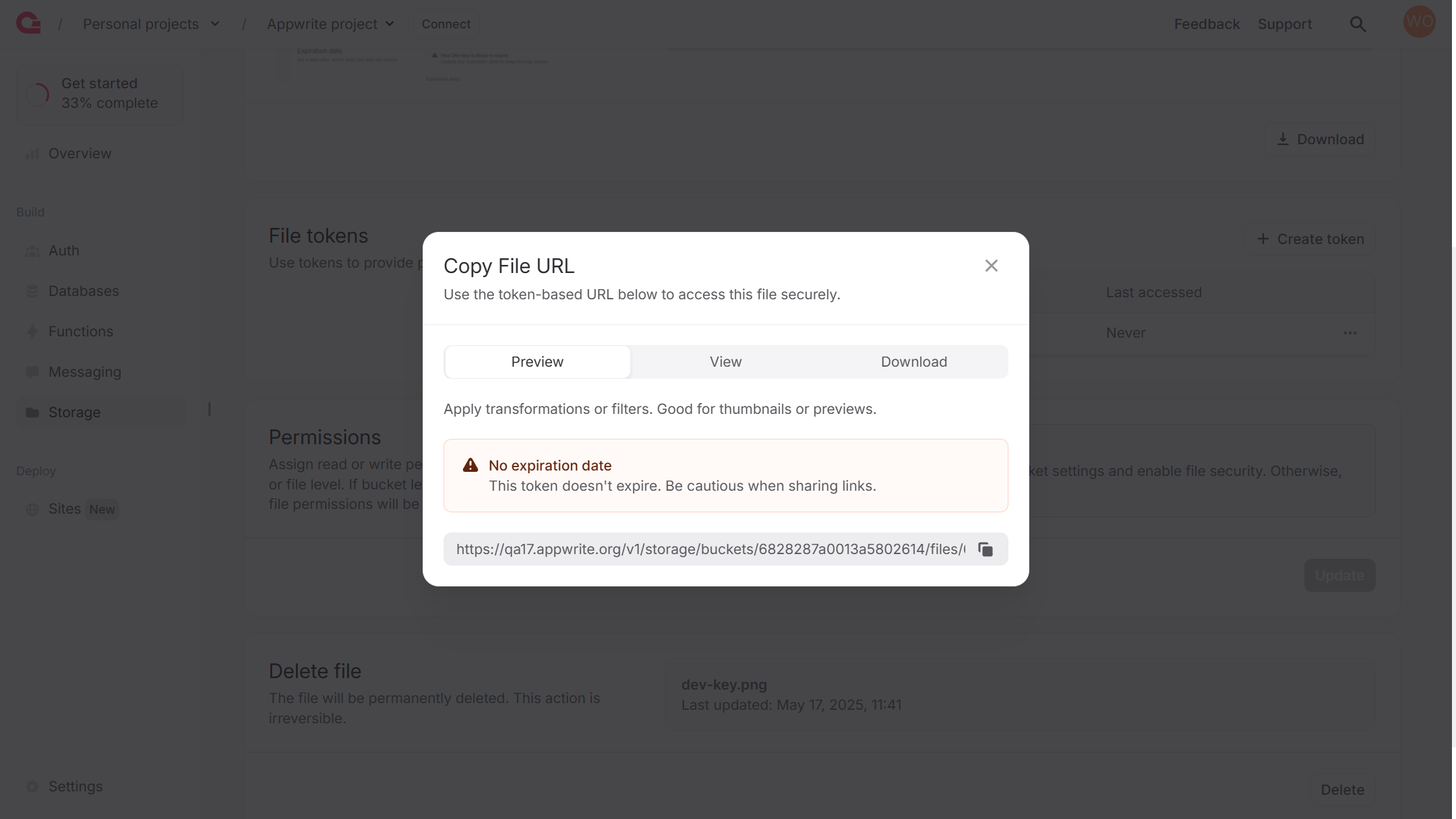 Copy file token-based URL