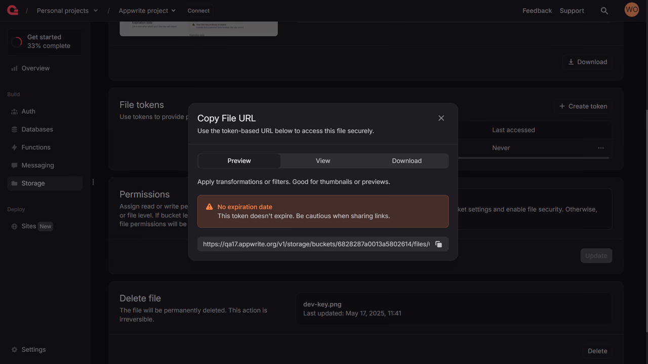Copy file token-based URL