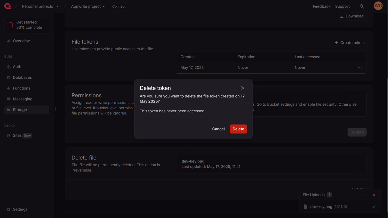 Delete file token
