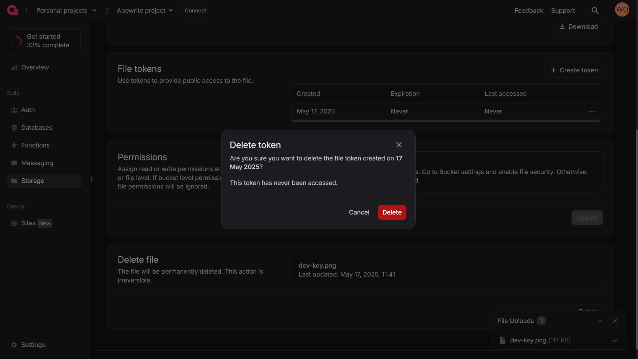 Delete file token