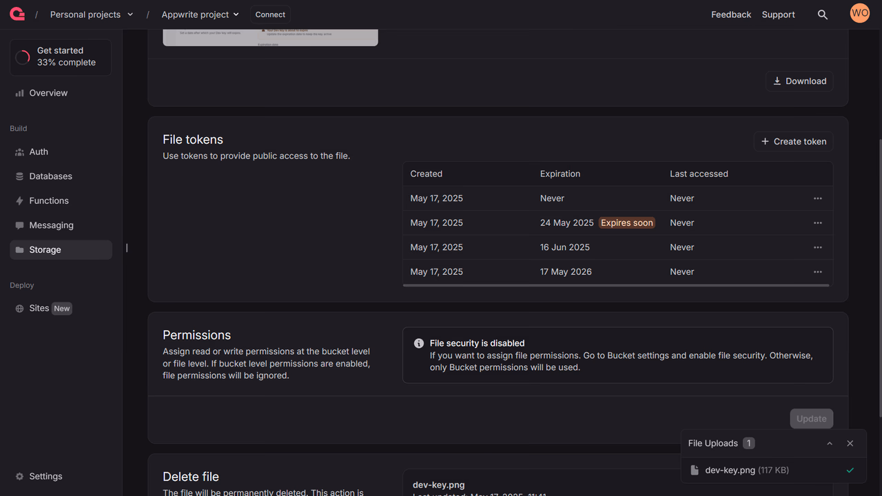 List of file tokens