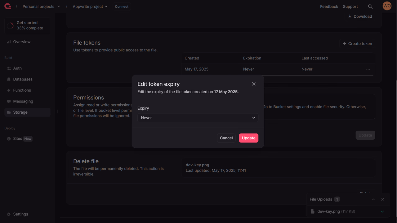 Update file token expiry