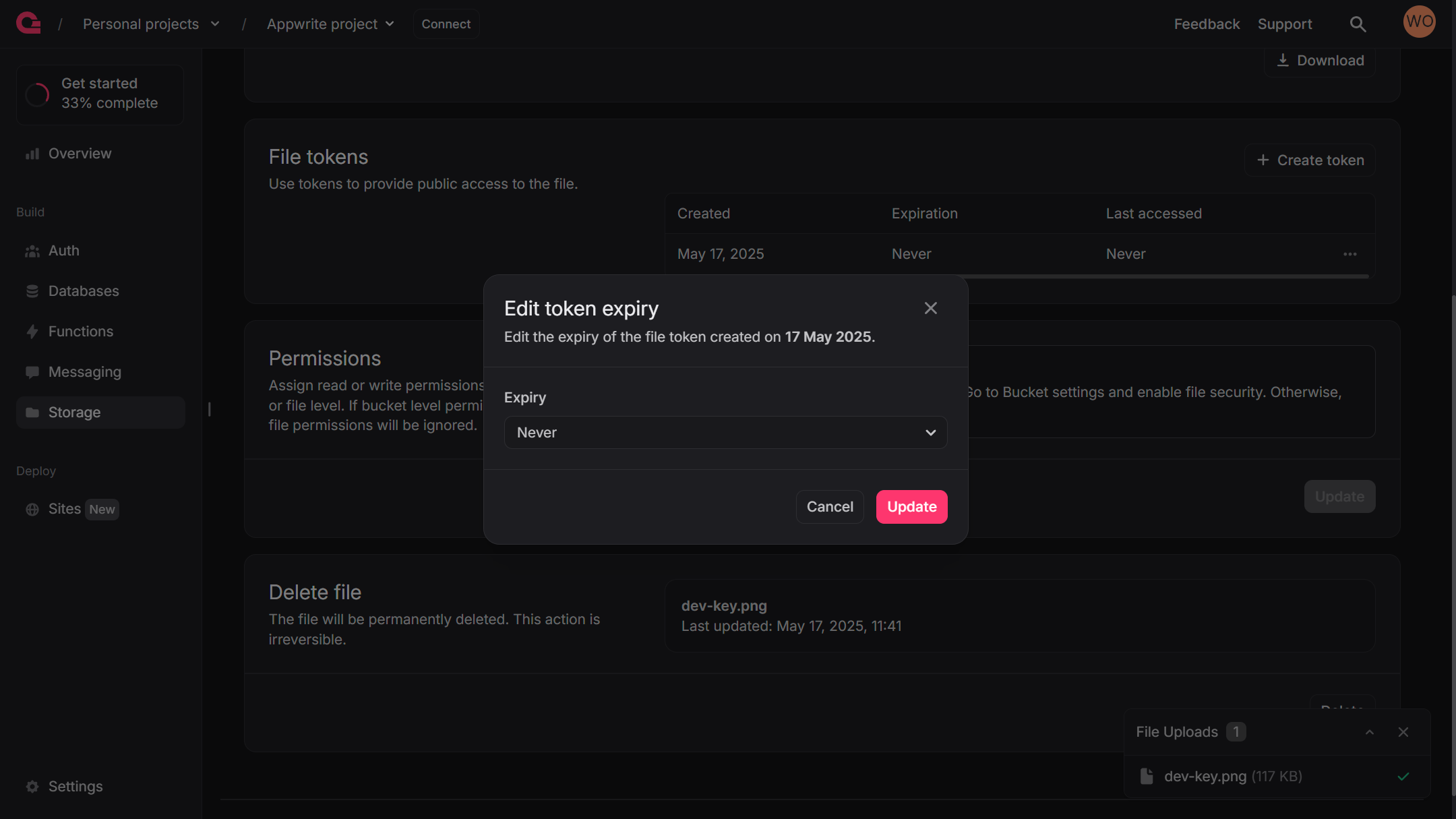 Update file token expiry
