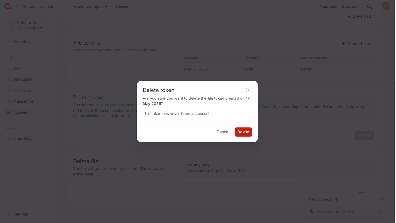 Delete file token