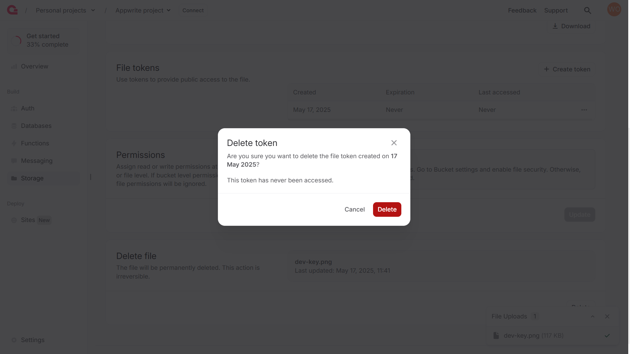 Delete file token