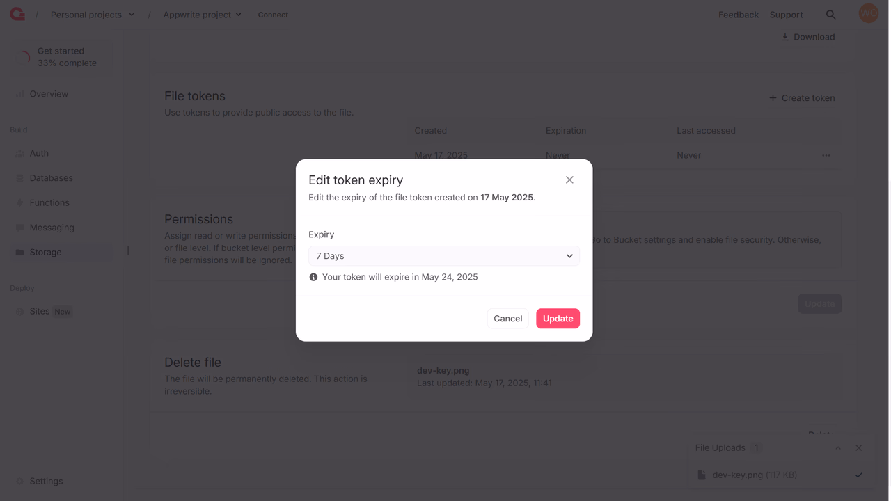 Update file token expiry