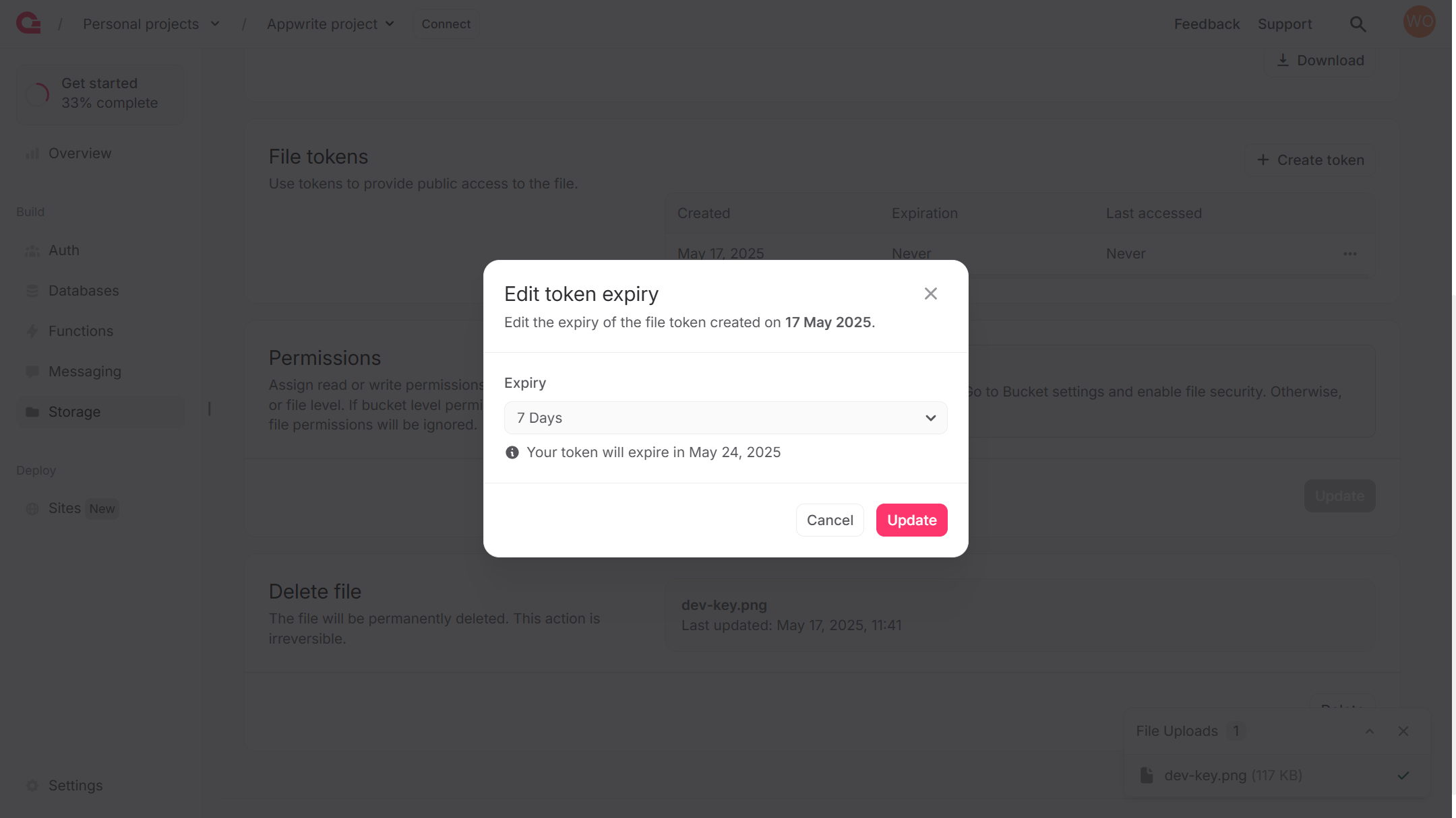 Update file token expiry