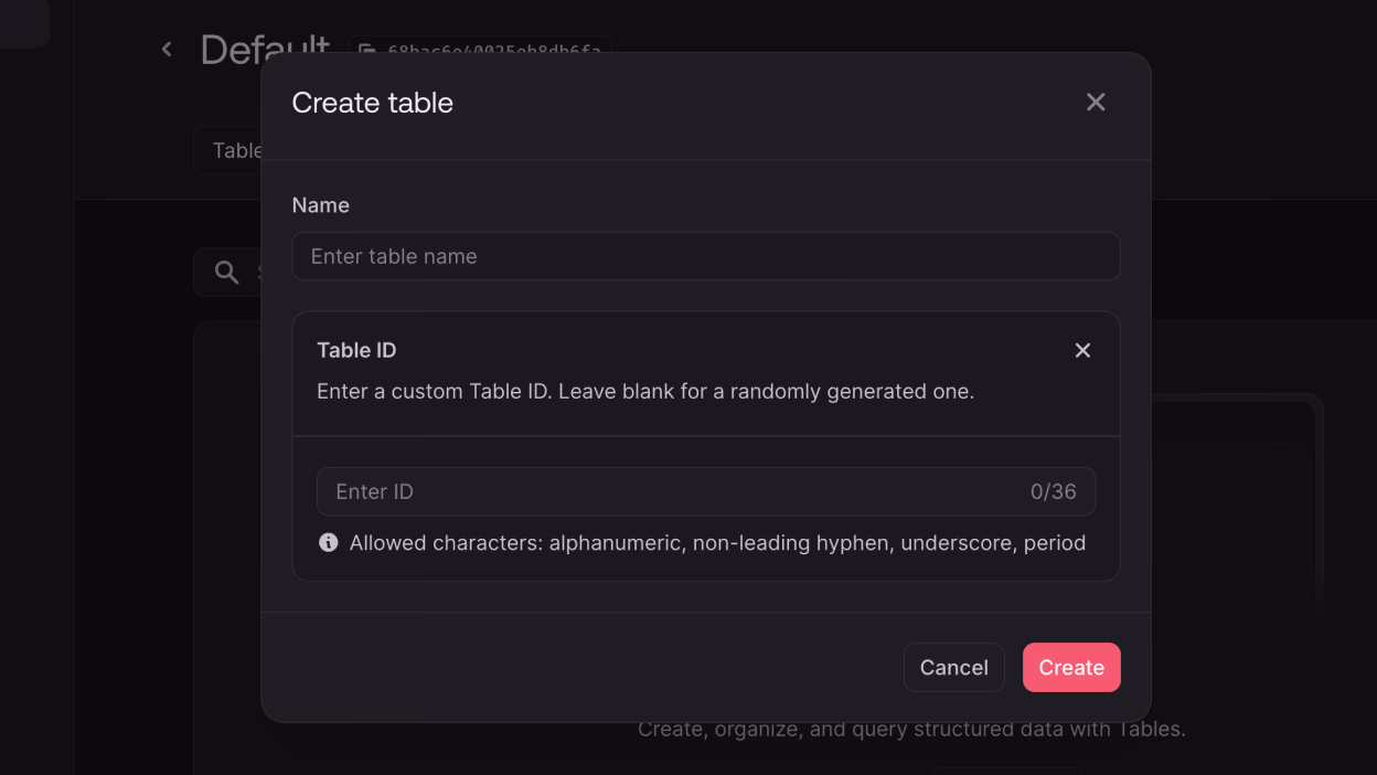 Create project screen
