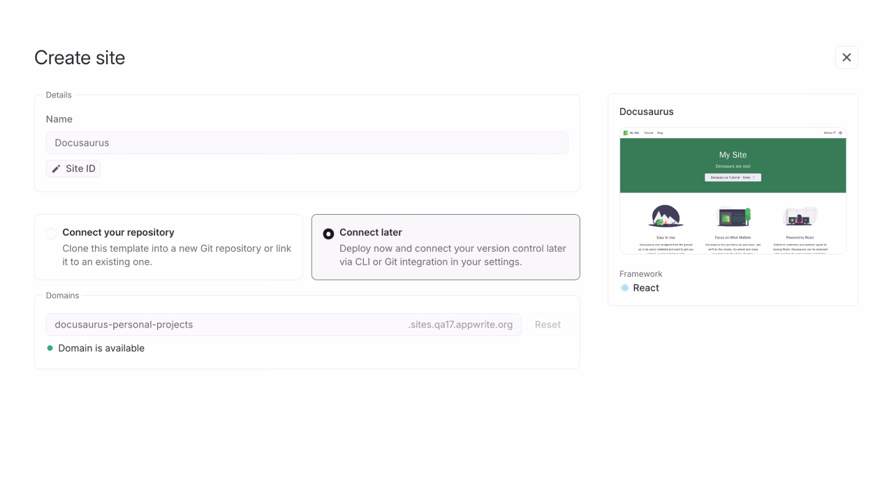 Configure site details