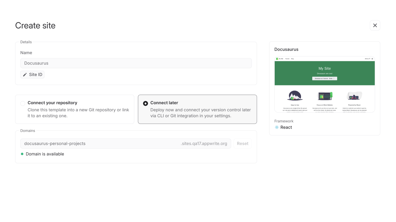Configure site details