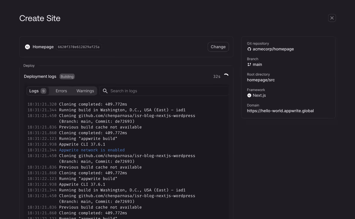 Deployment dashboard